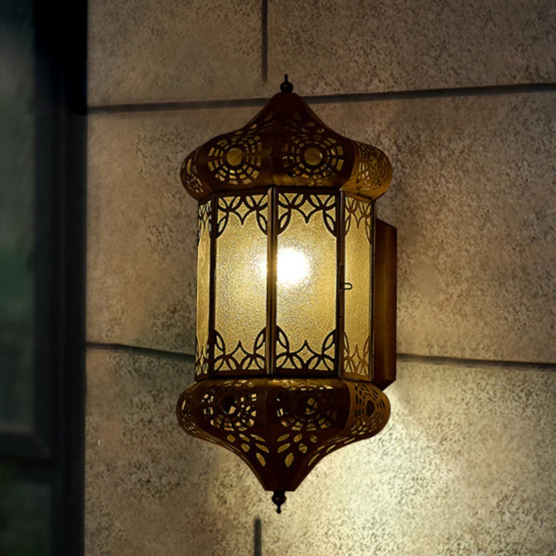 Messing lantaarn schans licht art deco metaal 1 lamp woonkamer wandmontage verlichting Clearhalo
