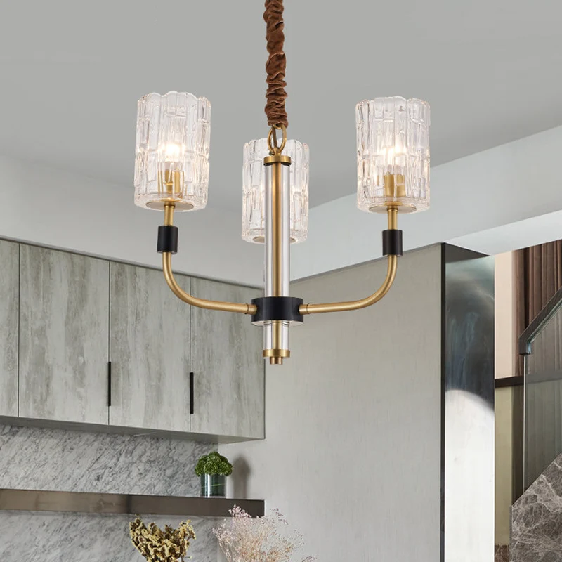 Messing 3/6 lichten kroonluchter verlichting minimalisme kristallen blok cilindrische plafond hanglamp Clearhalo