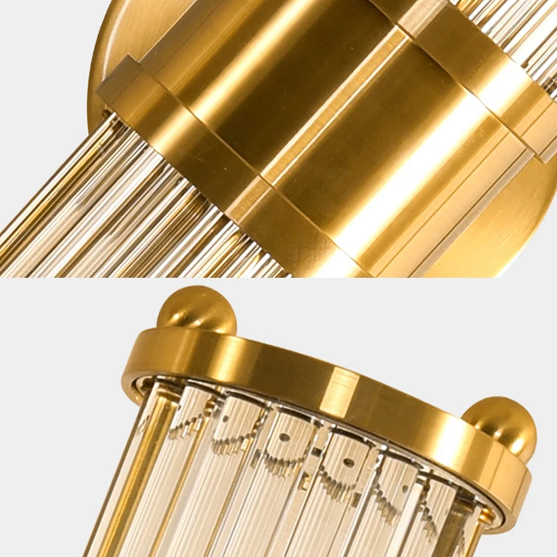 Messing lineaire wandlamp Modern stijlvol 2-lichts helder kristallen wandlamp met cilindervorm Clearhalo
