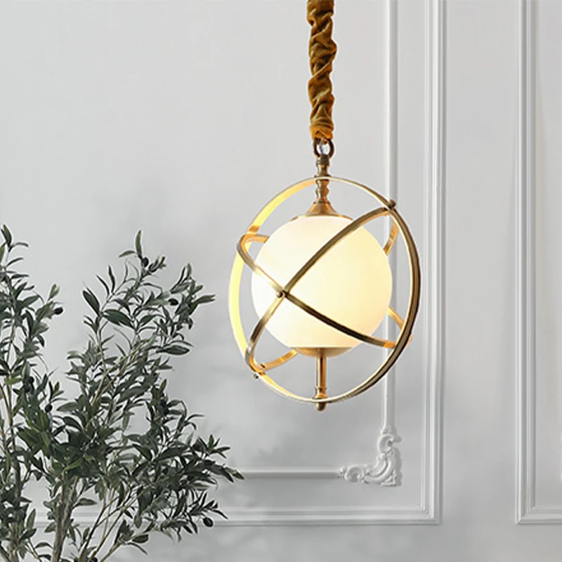 Messing Orbit hanglamp postmodern 1-kops metalen hanglamp met witte glazen kap Clearhalo
