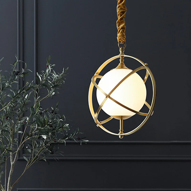 Messing Orbit hanglamp postmodern 1-kops metalen hanglamp met witte glazen kap Clearhalo