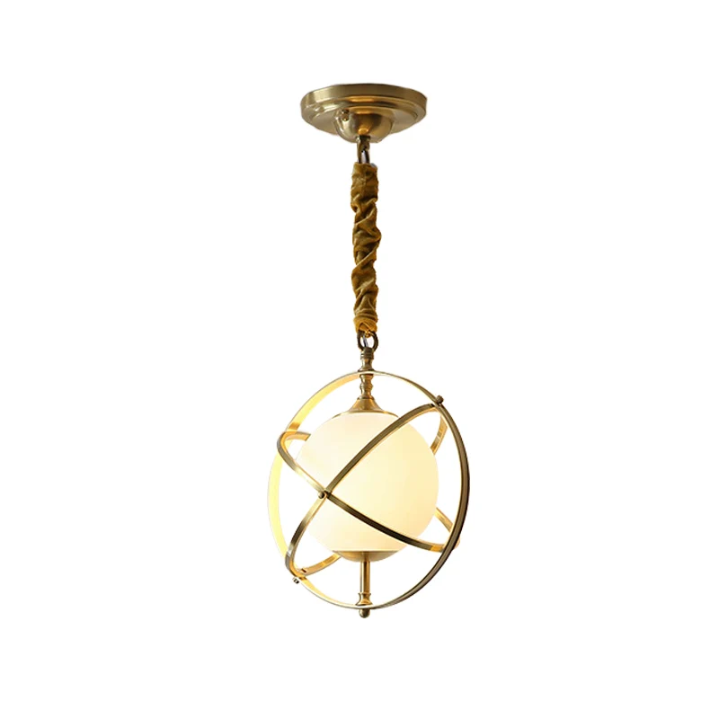 Messing Orbit hanglamp postmodern 1-kops metalen hanglamp met witte glazen kap Clearhalo