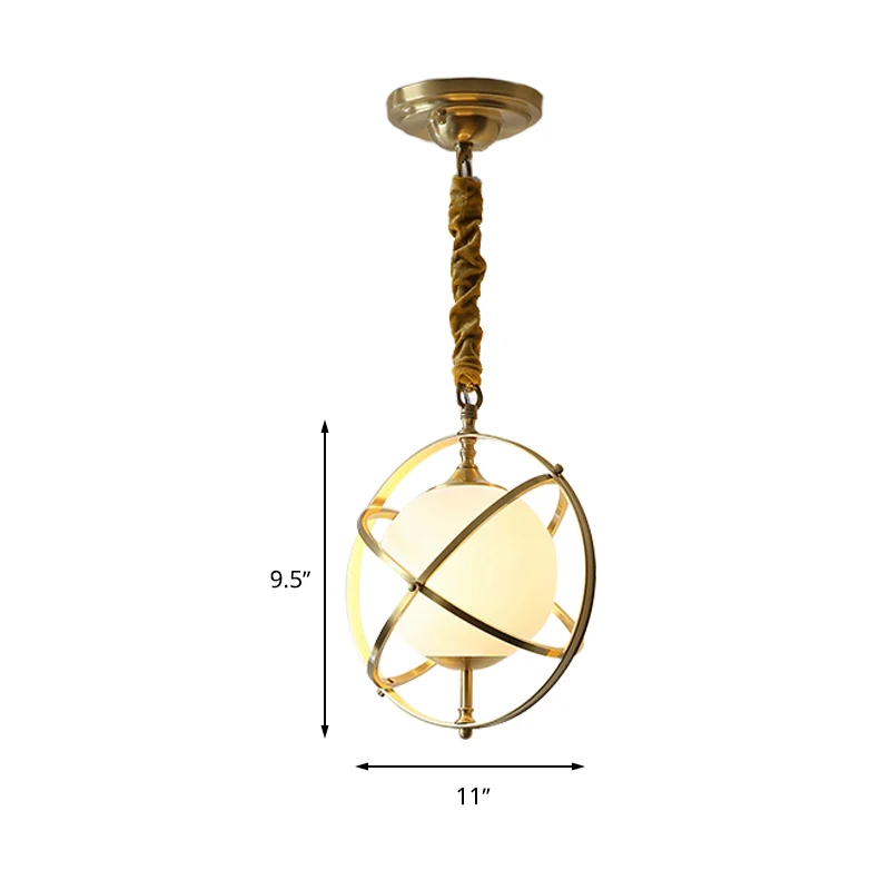 Messing Orbit hanglamp postmodern 1-kops metalen hanglamp met witte glazen kap Clearhalo