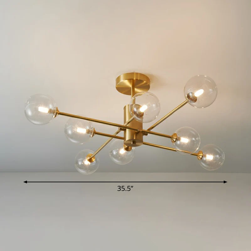 Messing radiale ophanging verlichting postmoderne bolglazen kroonluchterlamp voor woonkamer Clearhalo