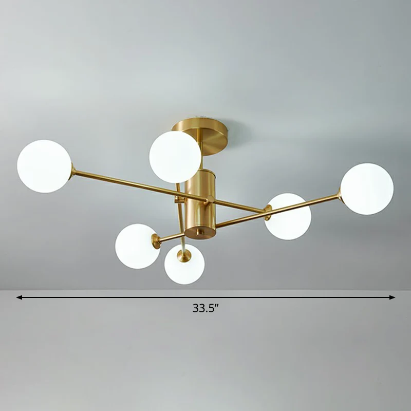 Messing radiale ophanging verlichting postmoderne bolglazen kroonluchterlamp voor woonkamer Clearhalo