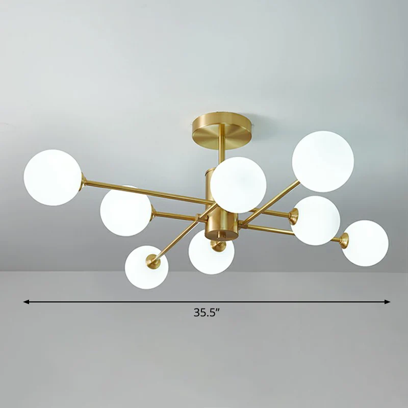 Messing radiale ophanging verlichting postmoderne bolglazen kroonluchterlamp voor woonkamer Clearhalo