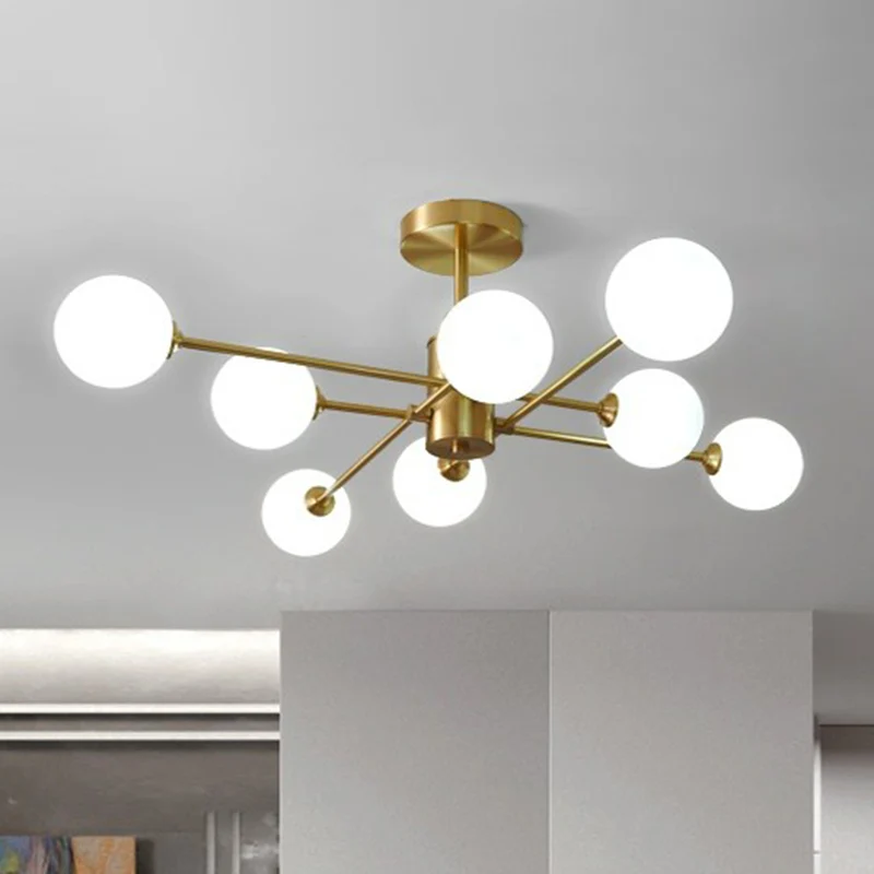 Messing radiale ophanging verlichting postmoderne bolglazen kroonluchterlamp voor woonkamer Clearhalo