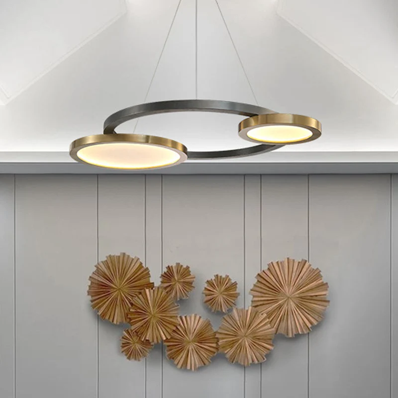 Messing ring hangende hanglamp Eenvoudige stijl metalen LED-kroonluchterlicht warm/wit licht Clearhalo