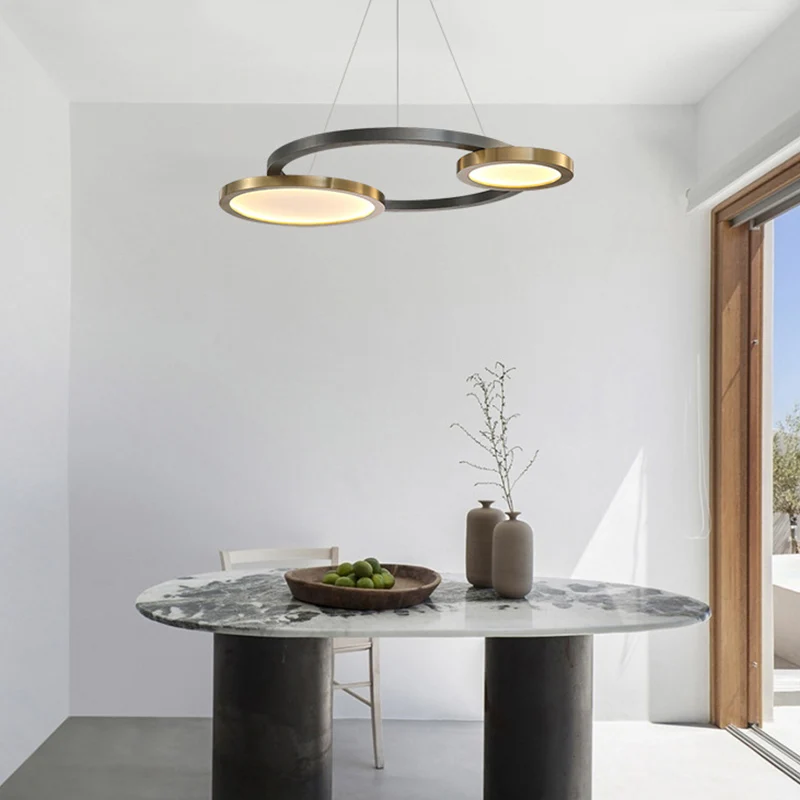 Messing ring hangende hanglamp Eenvoudige stijl metalen LED-kroonluchterlicht warm/wit licht Clearhalo