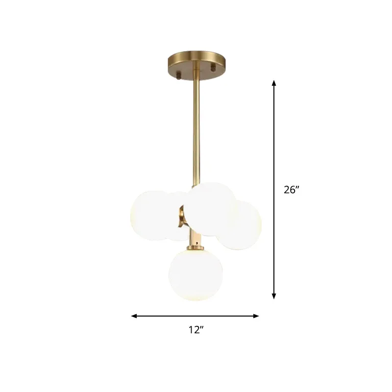 Messing ronde hangende kroonluchter moderne 5-kops witte matte galss LED-plafondhanglamp Clearhalo