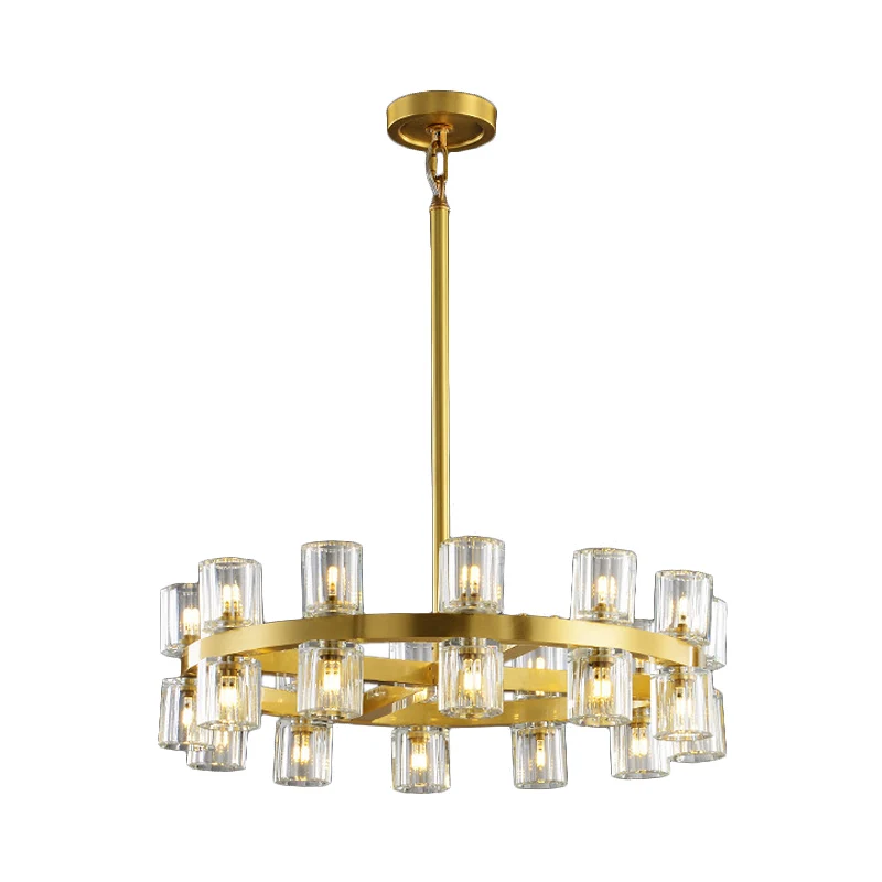 Messing ronde hangende kroonluchter postmodernistisch kristal 24 lampen eetkamer ophangverlichting Clearhalo
