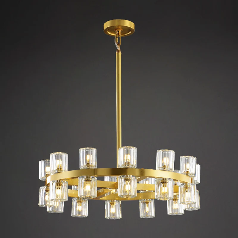 Messing ronde hangende kroonluchter postmodernistisch kristal 24 lampen eetkamer ophangverlichting Clearhalo