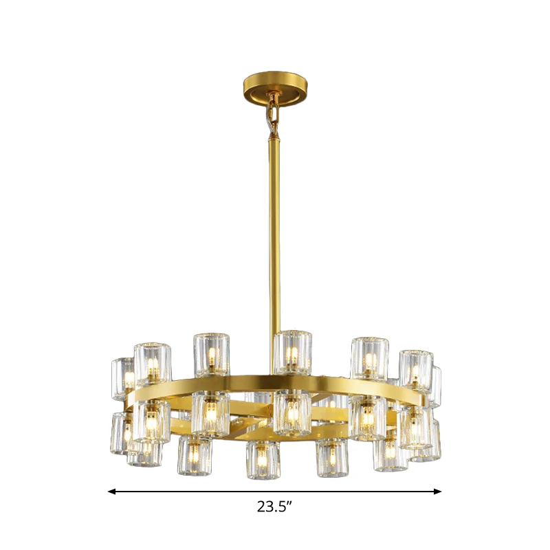 Messing ronde hangende kroonluchter postmodernistisch kristal 24 lampen eetkamer ophangverlichting Clearhalo