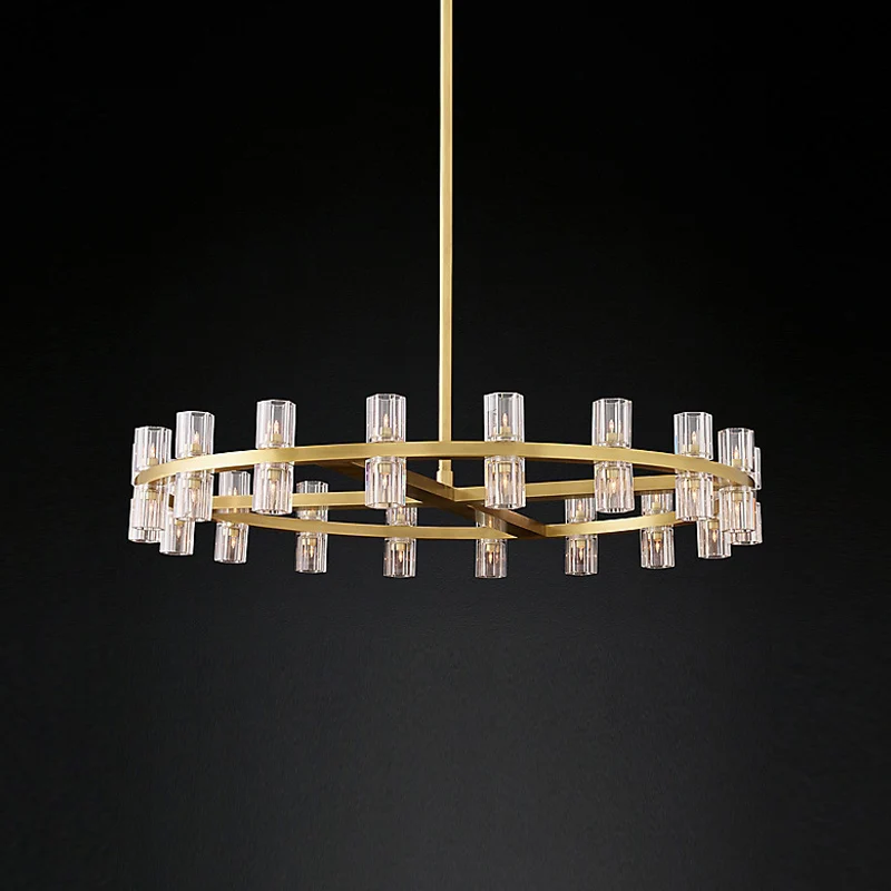 Messing ronde hangende kroonluchter postmodernistisch kristal 24 lampen eetkamer ophangverlichting Clearhalo