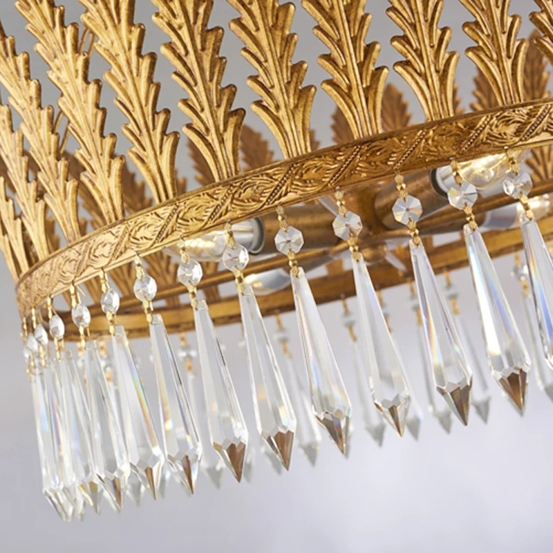 Messing ronde kroonluchterlamp Traditioneel metaal en kristal 4/6 lampen Woonkamer hanglamp Clearhalo