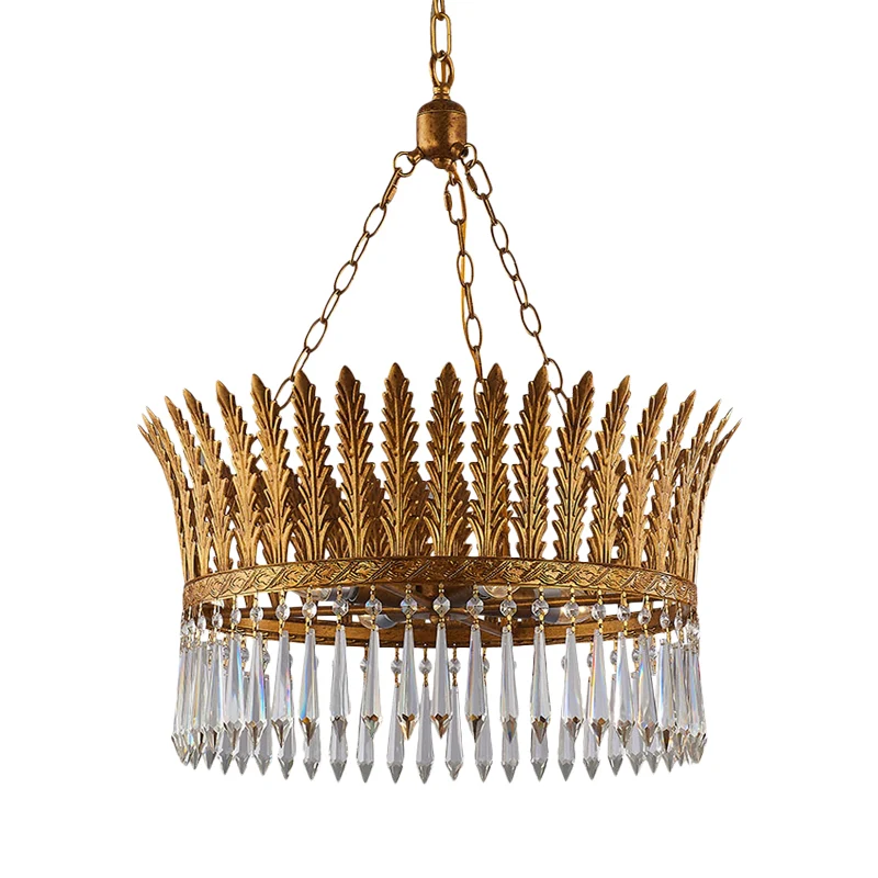 Messing ronde kroonluchterlamp Traditioneel metaal en kristal 4/6 lampen Woonkamer hanglamp Clearhalo