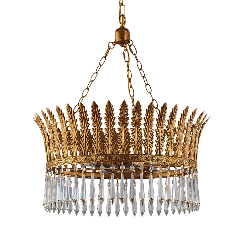 Messing ronde kroonluchterlamp Traditioneel metaal en kristal 4/6 lampen Woonkamer hanglamp Clearhalo