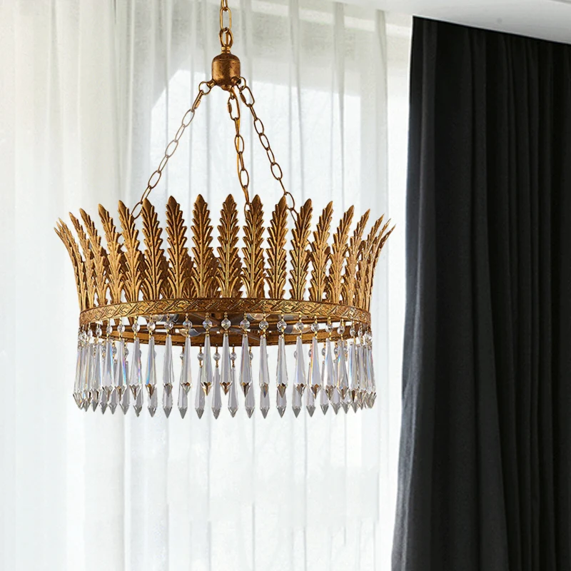 Messing ronde kroonluchterlamp Traditioneel metaal en kristal 4/6 lampen Woonkamer hanglamp Clearhalo