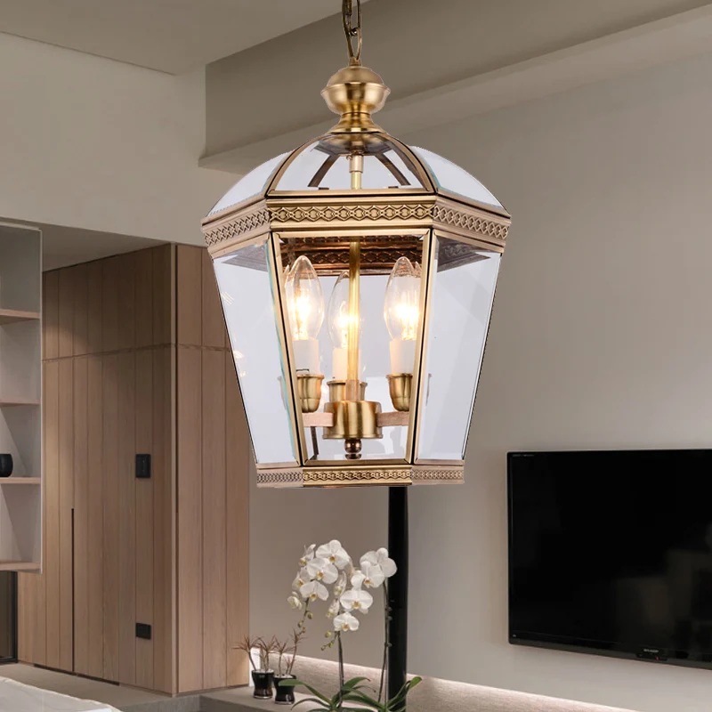 Messing taps toelopende kroonluchterlamp Scandinavisch helder glas 3 lampen Hangende plafondlamp voor woonkamer Clearhalo