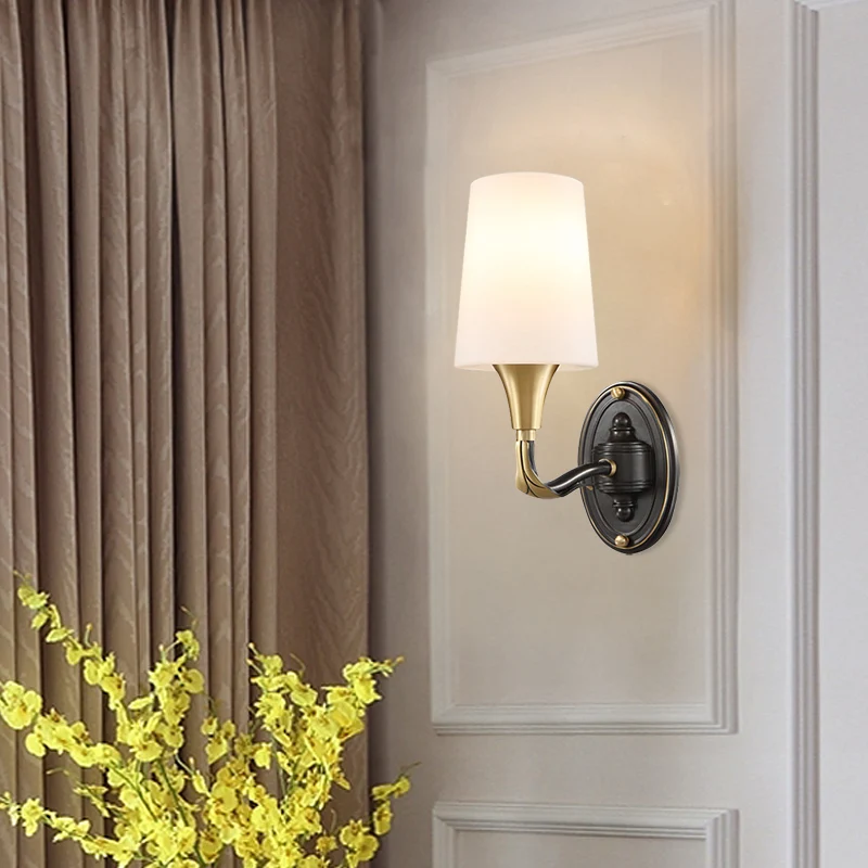 Messing taps toelopende wandlamp Traditionele matglazen 1/2-licht gang wandkandelaarverlichting Clearhalo