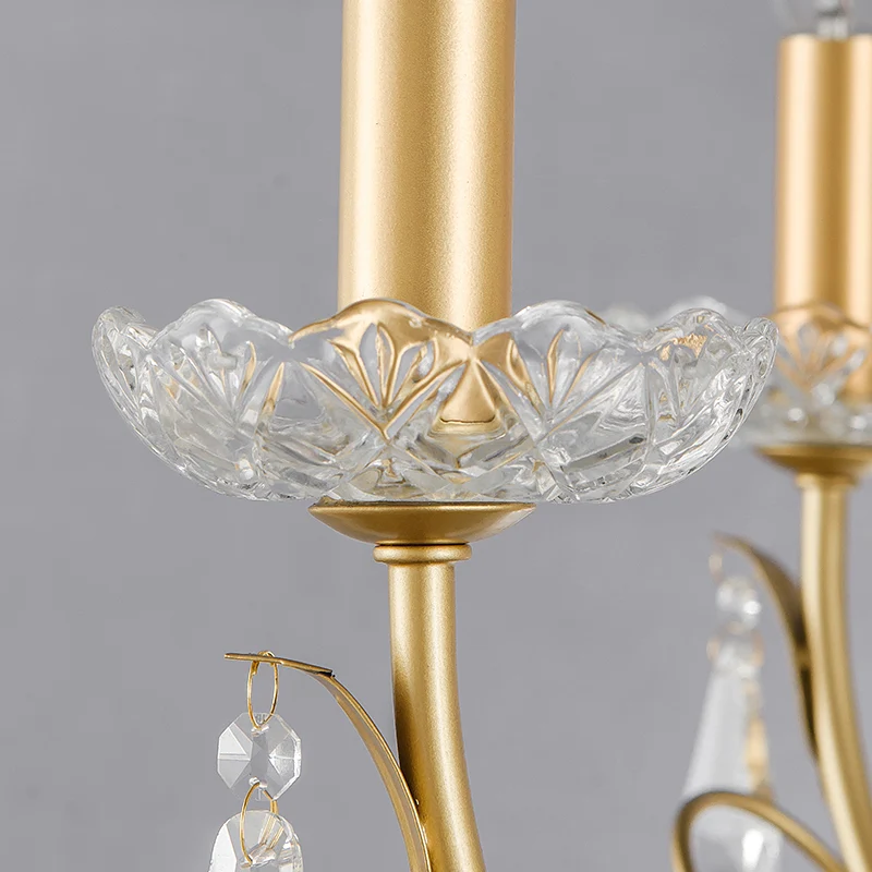 Messing traanvormige kroonluchterlamp platteland metaal 8 lampen woonkamer hanglampset met hangend kristal Clearhalo