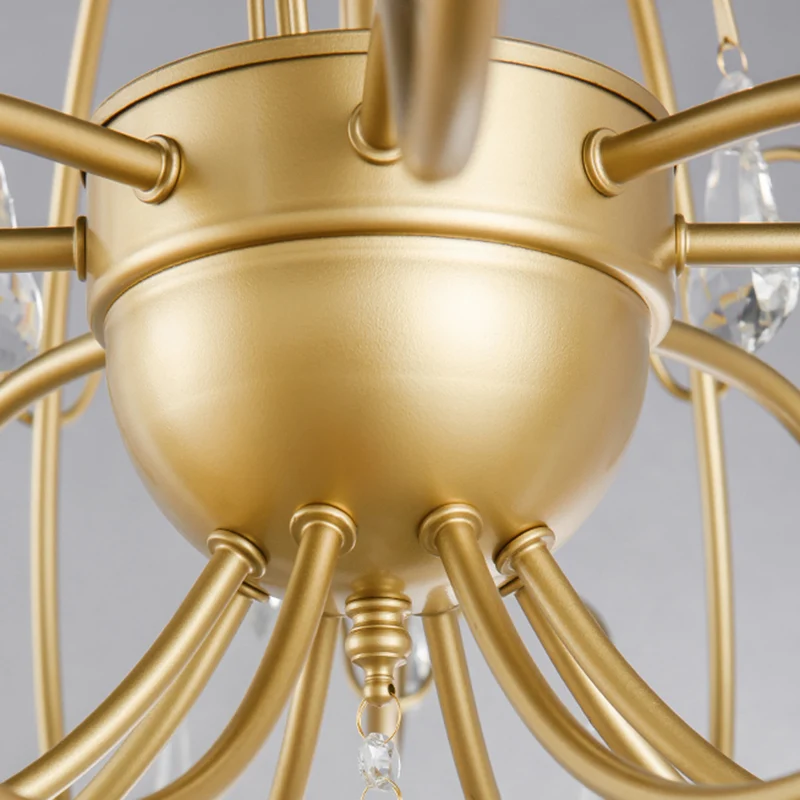 Messing traanvormige kroonluchterlamp platteland metaal 8 lampen woonkamer hanglampset met hangend kristal Clearhalo