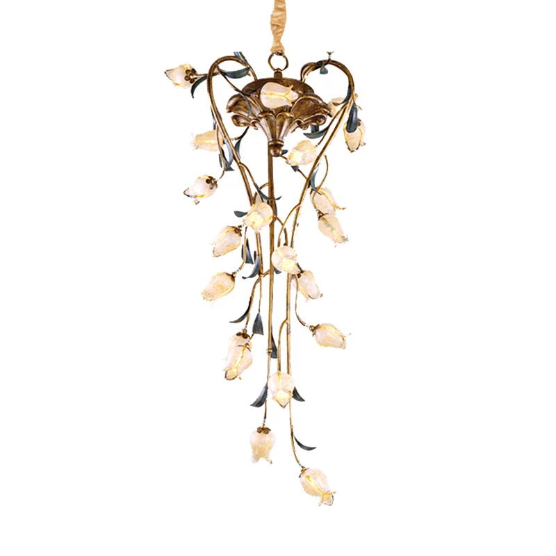 Messing Tulp Hangende Kroonluchter Amerikaanse Tuin Metaal 21 Lichten Restaurant LED Plafondhanger Clearhalo