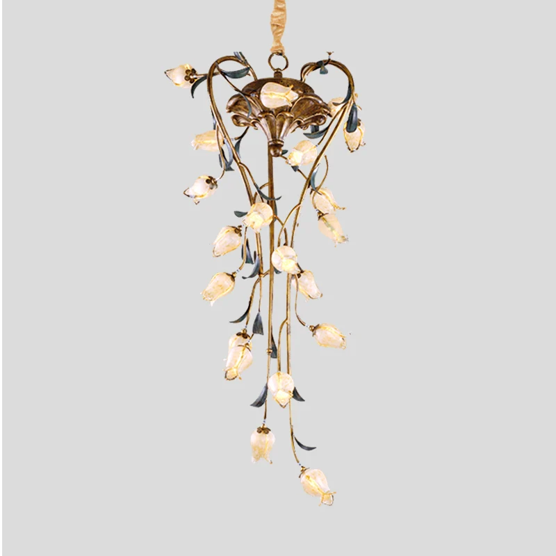 Messing Tulp Hangende Kroonluchter Amerikaanse Tuin Metaal 21 Lichten Restaurant LED Plafondhanger Clearhalo