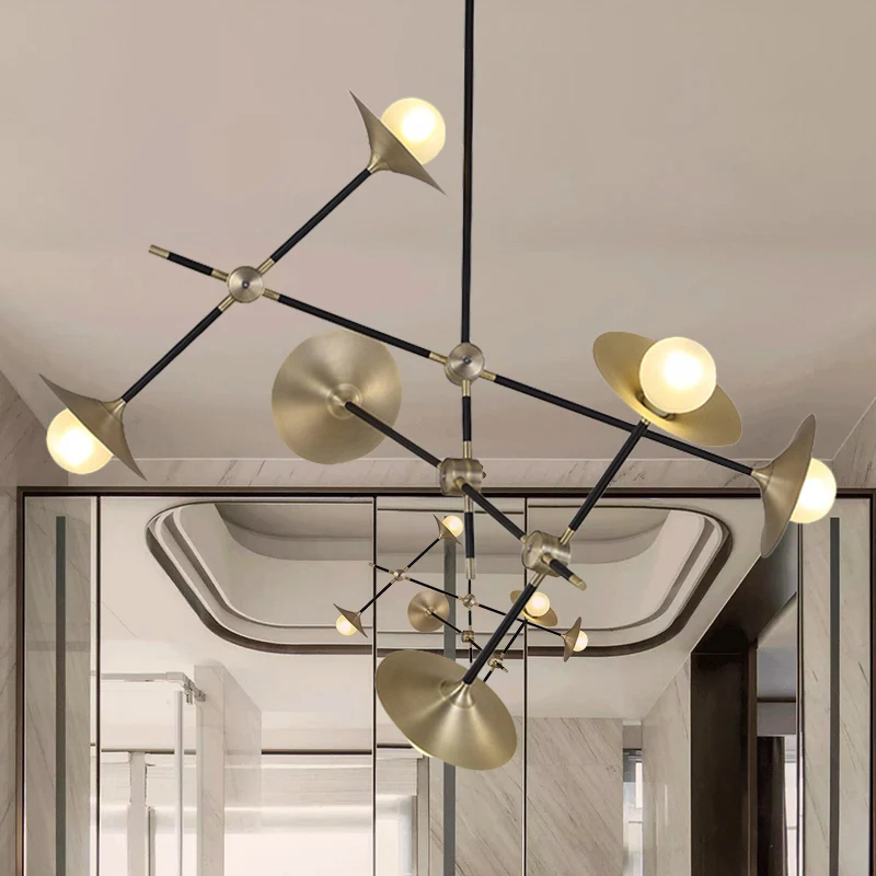 Messing uitlopende schaduw hangende kroonluchter hedendaagse 3/6/12 lichts metalen hanglamp Clearhalo