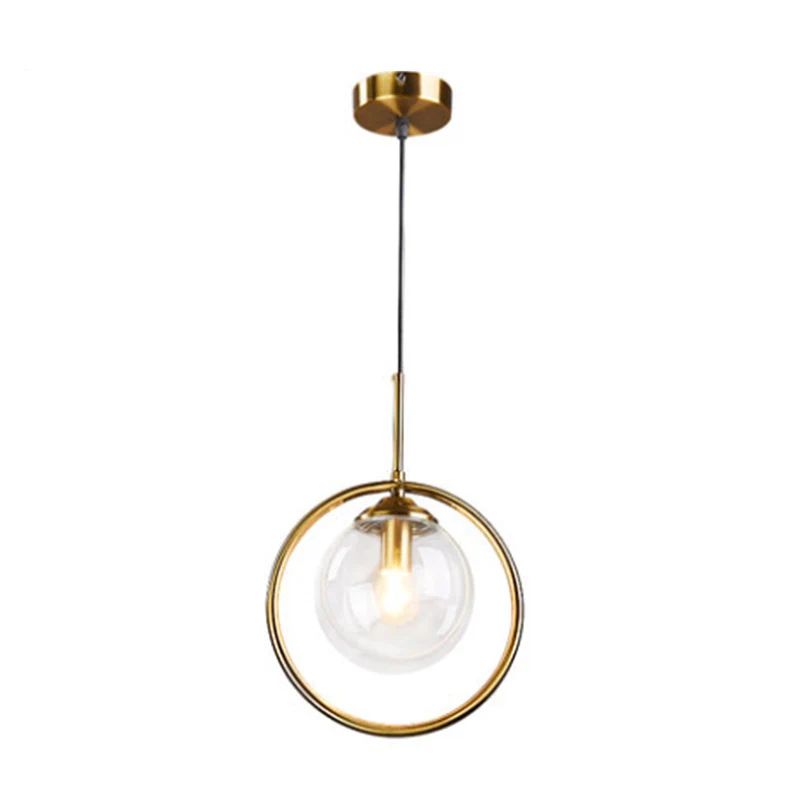 Messing vergulde kogelhanger Minimalistische enkele hanglamp van helder glas met ringdecoratie Clearhalo