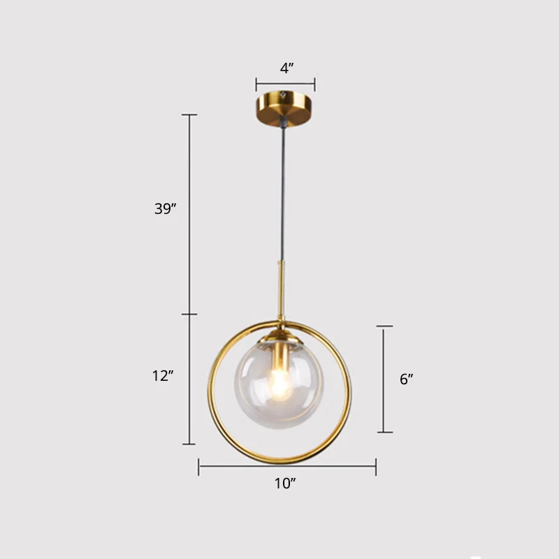 Messing vergulde kogelhanger Minimalistische enkele hanglamp van helder glas met ringdecoratie Clearhalo