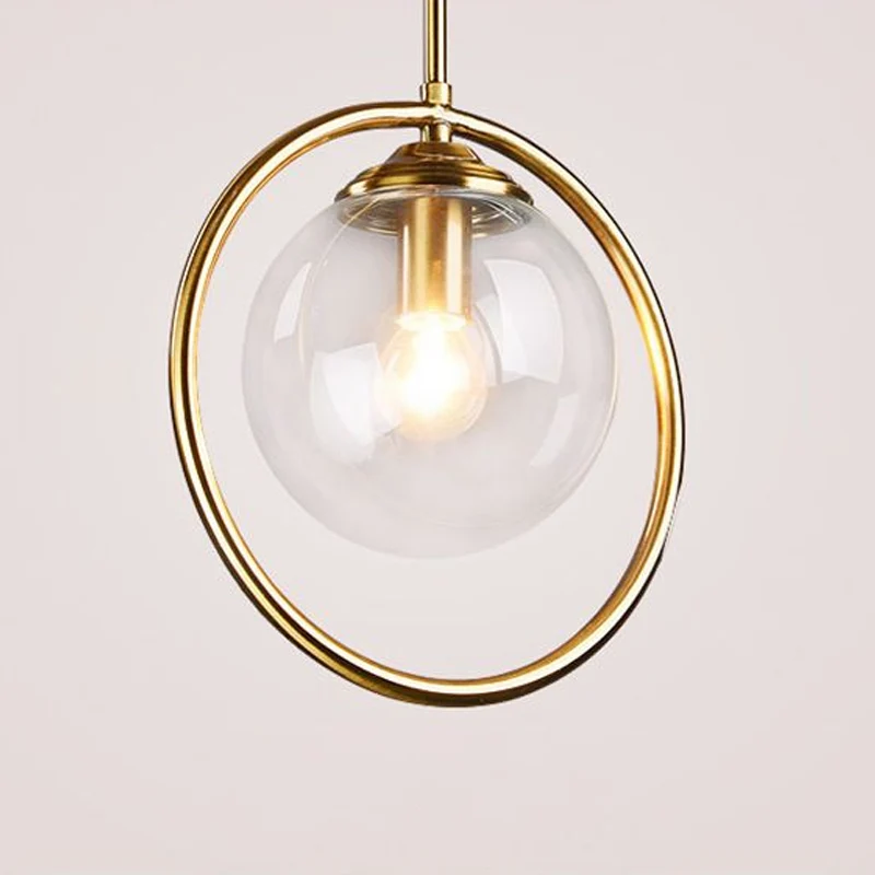 Messing vergulde kogelhanger Minimalistische enkele hanglamp van helder glas met ringdecoratie Clearhalo