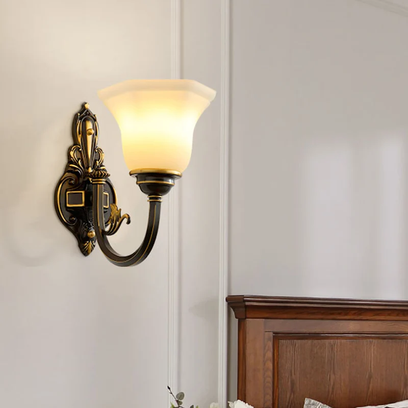 Messing wandverlichting armatuur rustieke vorst glazen klokvormige wandlamp voor woonkamer Clearhalo