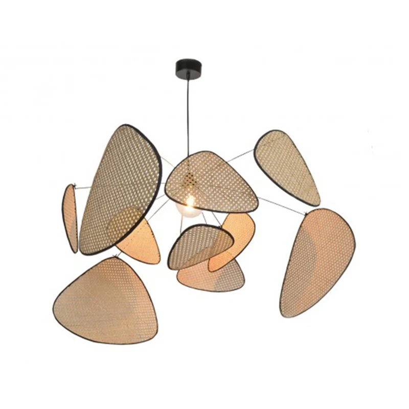 Met de hand bewerkte bladhanglamp, stijlvol Aziatisch bamboe, 1 lamp, beige plafondophanglamp, 27,5"/31,5"/39" breed Clear...