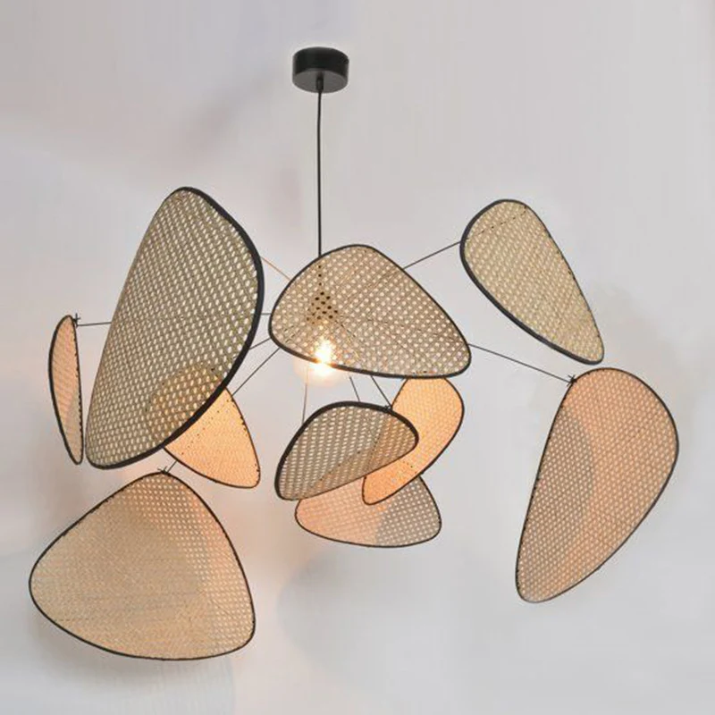 Met de hand bewerkte bladhanglamp, stijlvol Aziatisch bamboe, 1 lamp, beige plafondophanglamp, 27,5"/31,5"/39" breed Clear...