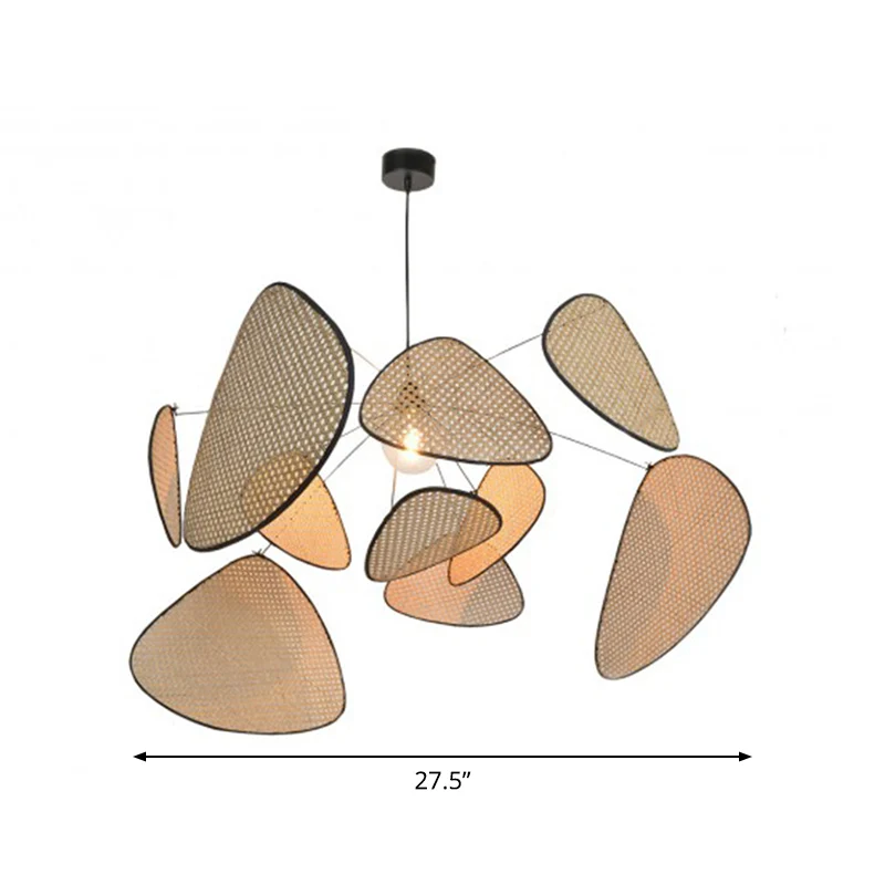 Met de hand bewerkte bladhanglamp, stijlvol Aziatisch bamboe, 1 lamp, beige plafondophanglamp, 27,5"/31,5"/39" breed Clear...