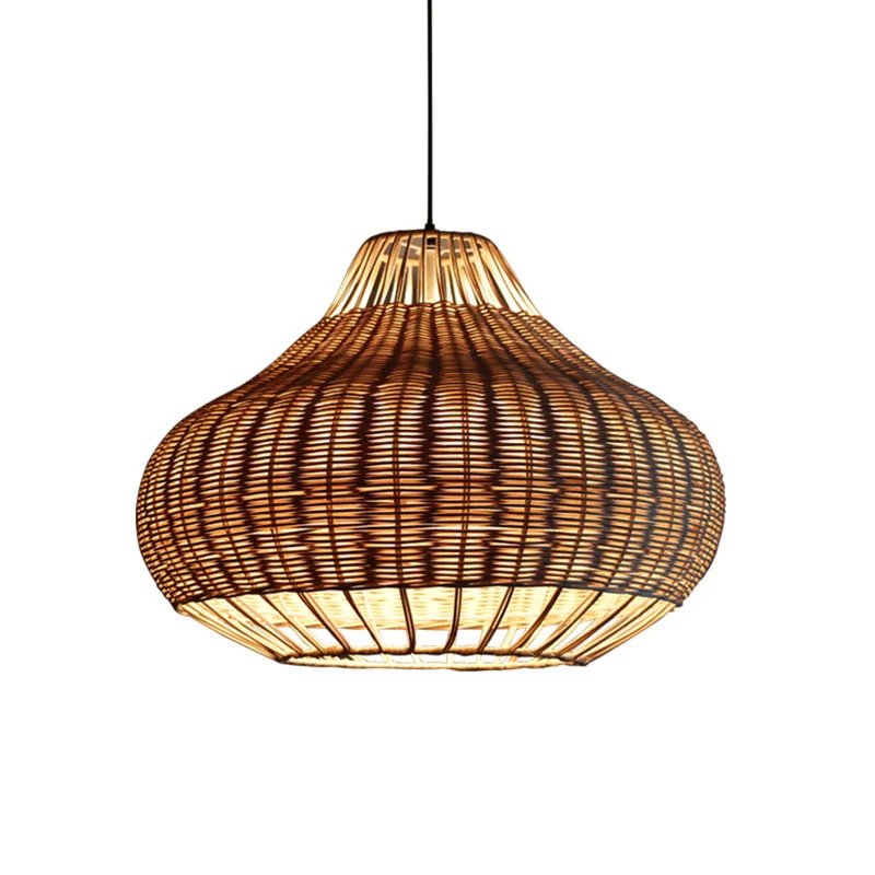 Met de hand bewerkte peervormige hanglamp Aziatisch rotan 1-koppige eettafel-ophanghanglamp van hout Clearhalo