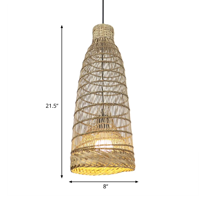 Met de hand bewerkte rotan hanglamp, lodgestijl, 6"/8" W, 1 kop, beige plafondarmatuur voor restaurant Clearhalo