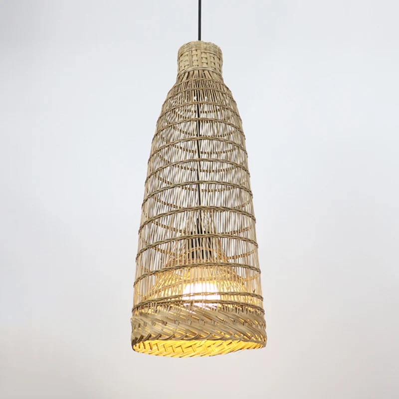 Met de hand bewerkte rotan hanglamp, lodgestijl, 6"/8" W, 1 kop, beige plafondarmatuur voor restaurant Clearhalo