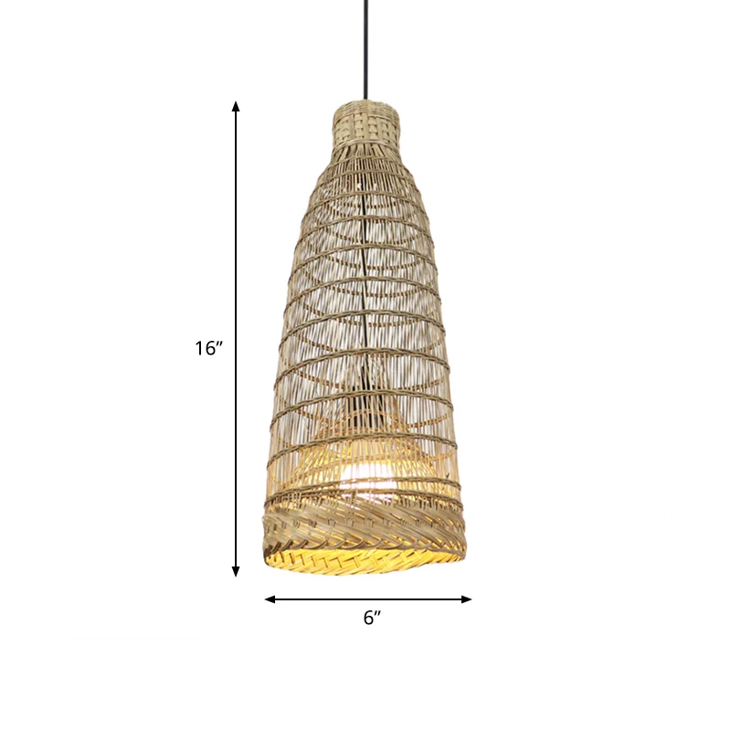 Met de hand bewerkte rotan hanglamp, lodgestijl, 6"/8" W, 1 kop, beige plafondarmatuur voor restaurant Clearhalo