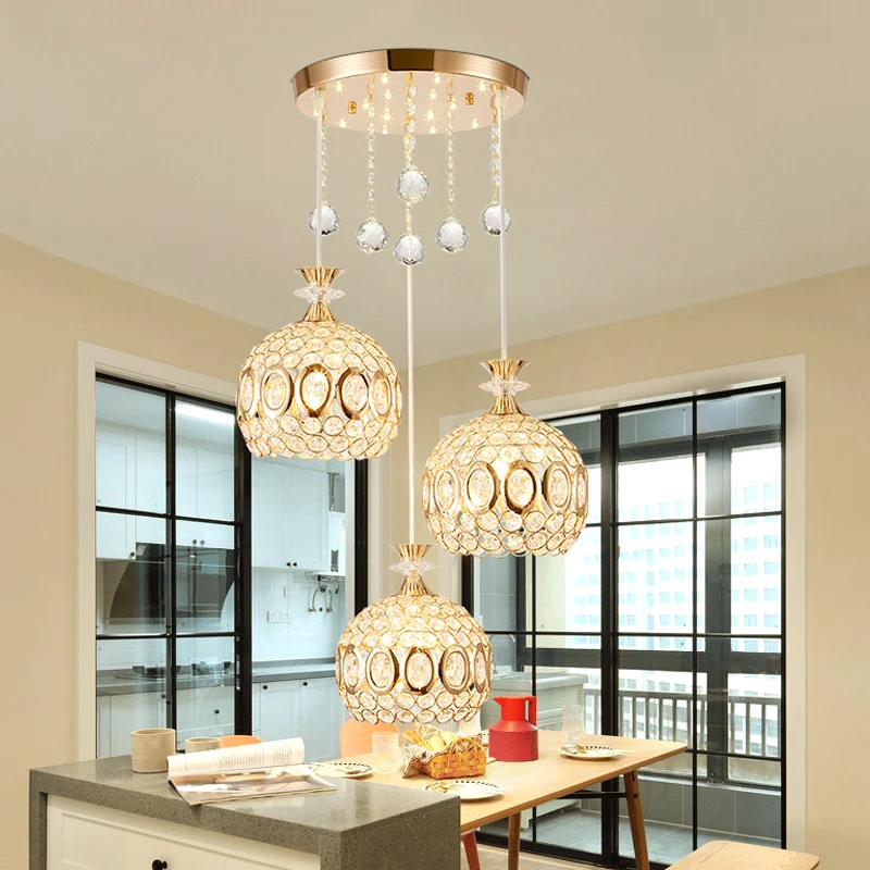 Met kristallen ingelegde koepel multi-hanglamp modernisme 3 lampen hangende plafondlamp goud Clearhalo