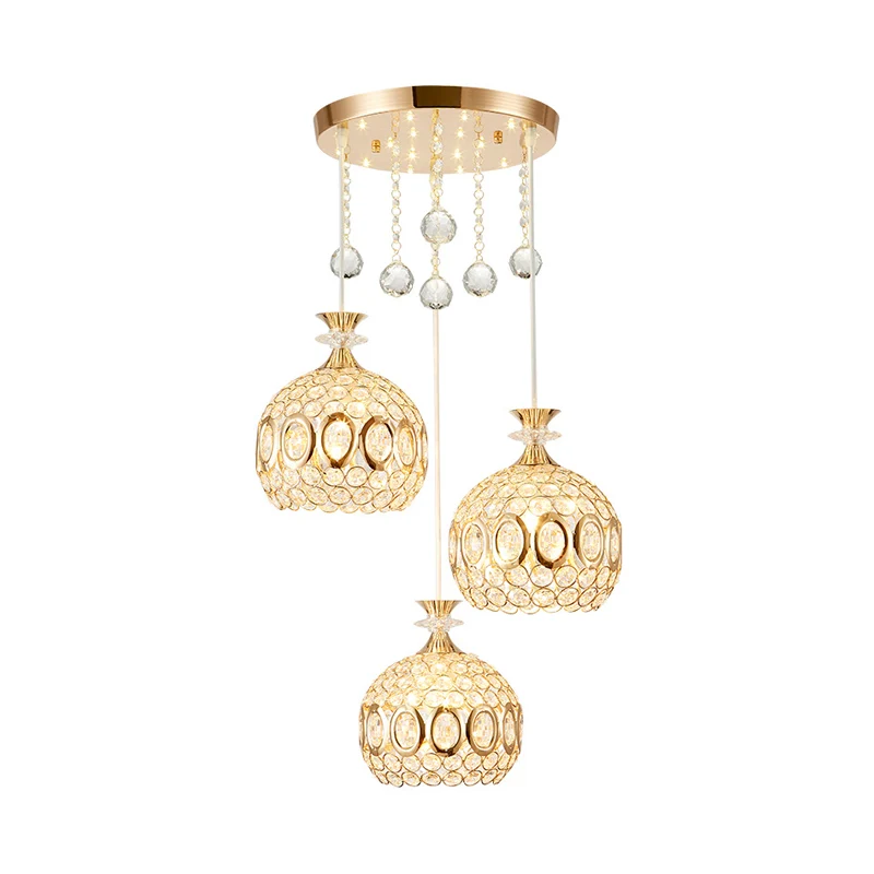 Met kristallen ingelegde koepel multi-hanglamp modernisme 3 lampen hangende plafondlamp goud Clearhalo
