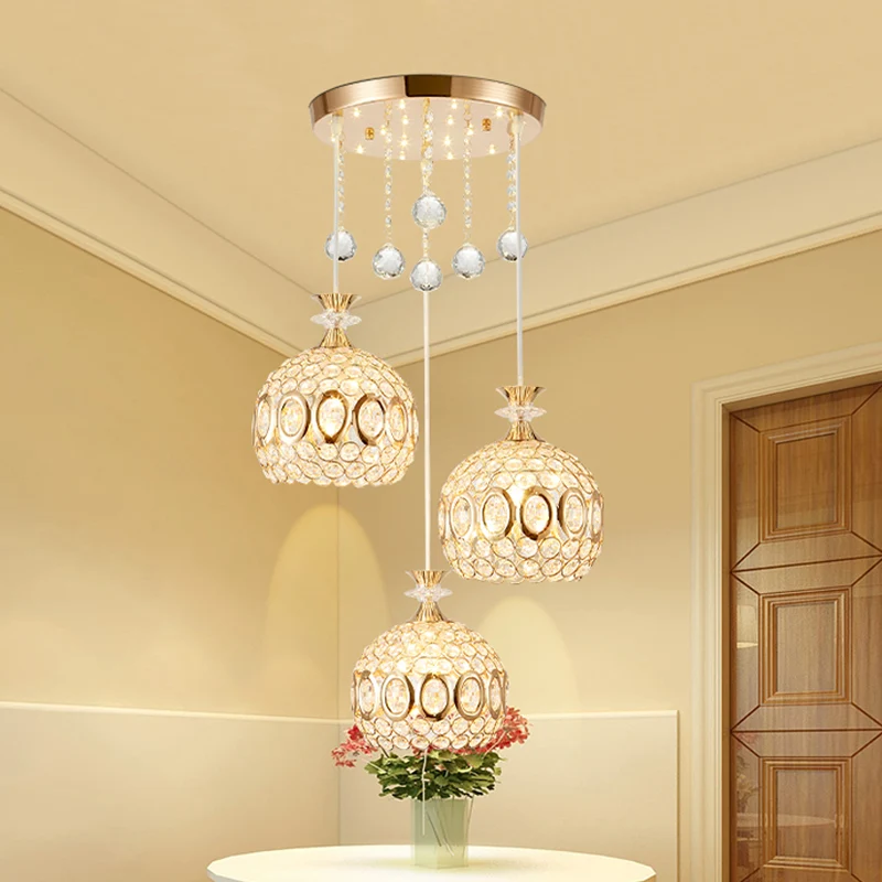 Met kristallen ingelegde koepel multi-hanglamp modernisme 3 lampen hangende plafondlamp goud Clearhalo