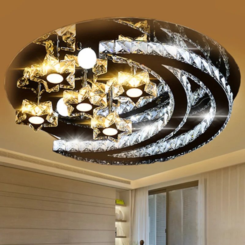 Met kristallen ingelegde ronde LED-plafondlamp Moderne stijl roestvrijstalen semi-inbouwlamp Clearhalo