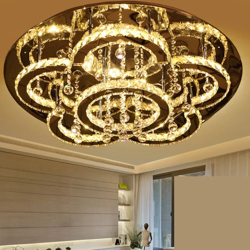 Met kristallen ingelegde ronde LED-plafondlamp Moderne stijl roestvrijstalen semi-inbouwlamp Clearhalo