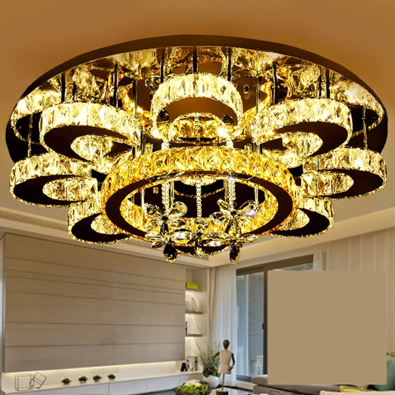 Met kristallen ingelegde ronde LED-plafondlamp Moderne stijl roestvrijstalen semi-inbouwlamp Clearhalo
