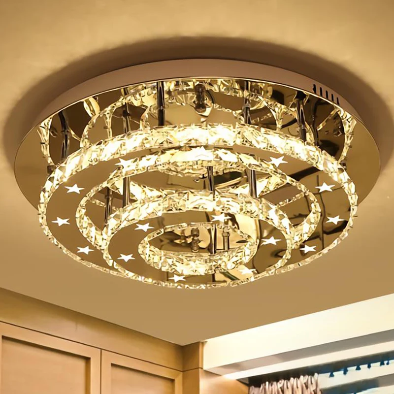 Met kristallen ingelegde ronde LED-plafondlamp Moderne stijl roestvrijstalen semi-inbouwlamp Clearhalo