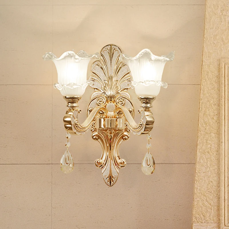 Met ruches getrimde bel van matglas Retro 1/2-lamp deuropening wandgemonteerd licht goud Clearhalo