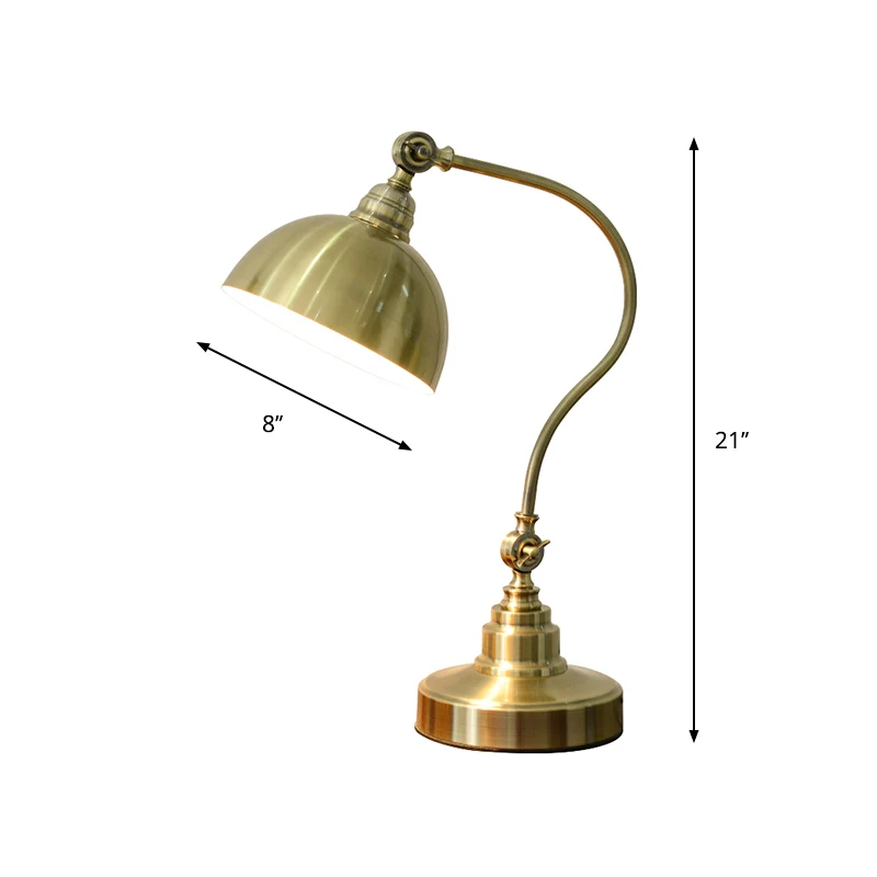 Metaal antiek goud nachtlampje kom schaduw 1 lamp vintage tafellamp met verstelbaar scharnier en gebogen arm Clearhalo