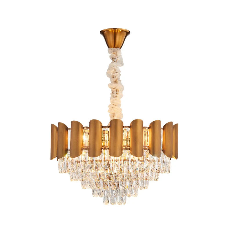 Metaal gelaagde hanglamp Moderne multi-licht hangende kroonluchter met gefacetteerd kristal messing Clearhalo